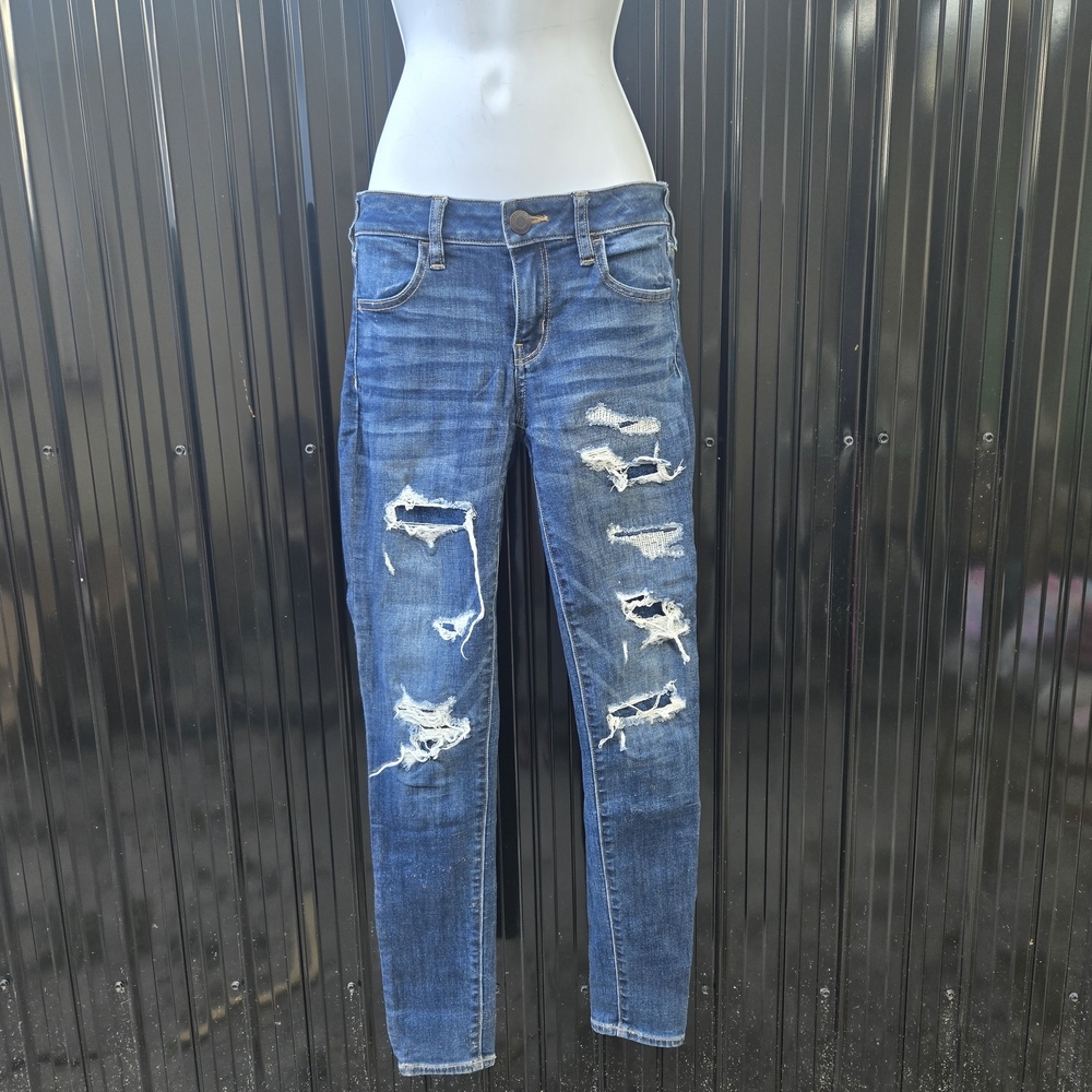 American‎ Eagle Outfitters Ripped Blue Skinny Jeans